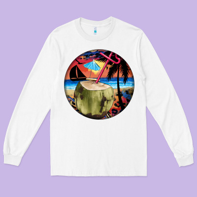 Coconut Drink Colorful Leopard Long Sleeve Tee Designed By Barkaloodesign