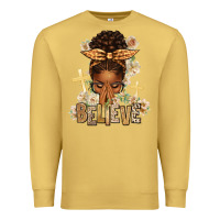 Antique Gold believe praying afro messy bun Premium Sweatshirt - texasbilliewilder