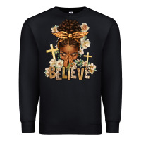 Black believe praying afro messy bun Premium Sweatshirt - texasbilliewilder