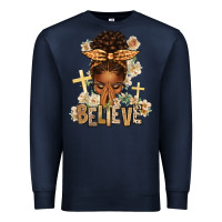 Navy believe praying afro messy bun Premium Sweatshirt - texasbilliewilder