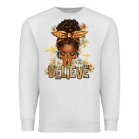 Believe Praying Afro Messy Bun Premium Sweatshirt | Teevron