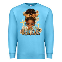 Ocean Blue believe praying afro messy bun Premium Sweatshirt - texasbilliewilder