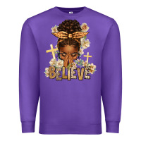 Purple believe praying afro messy bun Premium Sweatshirt - texasbilliewilder