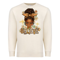 Sandshell believe praying afro messy bun Premium Sweatshirt - texasbilliewilder
