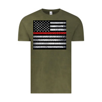 Vintage Olive thin red line American flag metal floor Vintage Tee - Artiststas