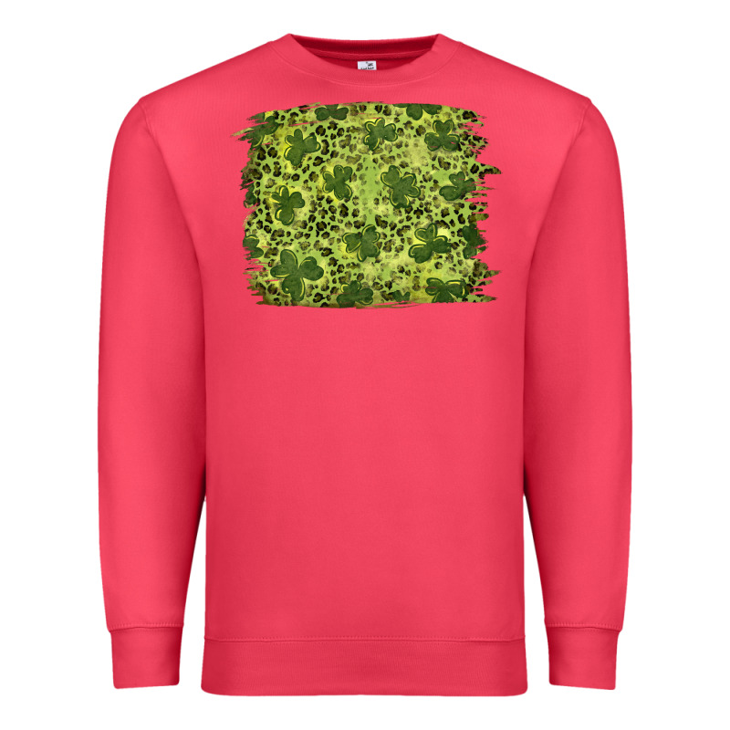St Patrick's Day Shamrock Leopard Background Premium Sweatshirt by RanaPortraitStore | Teevron