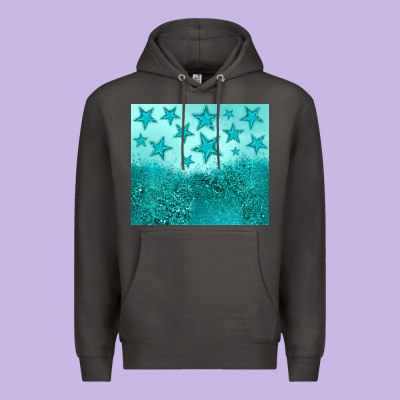 Turquoise Glitter Star Premium Hoodie Designed By Jahusdesignshop