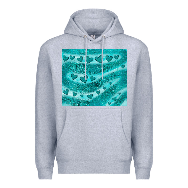 Turquoise Glitter Heart Premium Hoodie by JahusDesignShop | Teevron