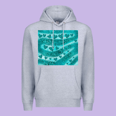 Turquoise Glitter Heart Premium Hoodie Designed By Jahusdesignshop
