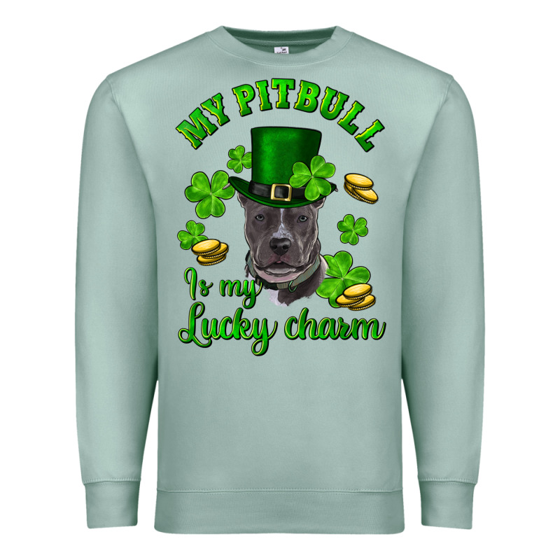 St. Patrick's Day My Pitbull Is My Lucky Charm With Hat Premium Sweatshirt by RanaPortraitStore | Teevron