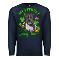 Navy St. Patrick's Day My Pitbull Is My Lucky Charm Premium Sweatshirt - RanaPortraitStore