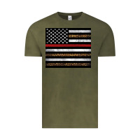 Vintage Olive thin red line American flag leopard Vintage Tee - Artiststas