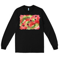 Black watermelon strawberry kiwi background Long Sleeve Tee - BarkalooDesign