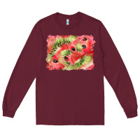 Burgundy watermelon strawberry kiwi background Long Sleeve Tee - BarkalooDesign
