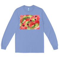 Colony Blue watermelon strawberry kiwi background Long Sleeve Tee - BarkalooDesign