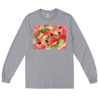 Heather Grey watermelon strawberry kiwi background Long Sleeve Tee - BarkalooDesign