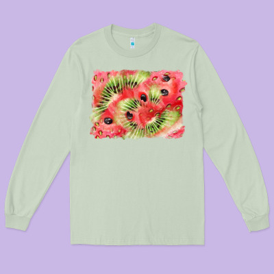 Watermelon Strawberry Kiwi Background Long Sleeve Tee Designed By Barkaloodesign