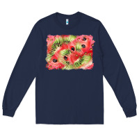 Navy watermelon strawberry kiwi background Long Sleeve Tee - BarkalooDesign