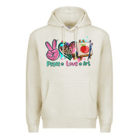 Oatmeal Heather peace love art   ado Premium Hoodie - AdoDesignShop