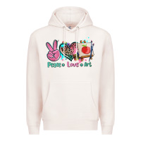 Pale Pink peace love art   ado Premium Hoodie - AdoDesignShop