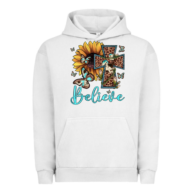 Believe Leopard Cross Sunflower Butterfly Urban Hoodie by JahusDesignShop | Teevron