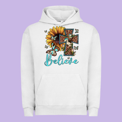 Believe Leopard Cross Sunflower Butterfly Urban Hoodie Designed By Jahusdesignshop