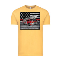 Vintage Mustard thin red line American flag fire truck Vintage Tee - Artiststas