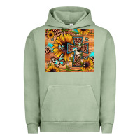 Pigment Oil Green cross sunflower butterfly Urban Hoodie - JahusDesignShop