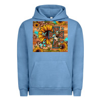 Pigment Pebble Blue cross sunflower butterfly Urban Hoodie - JahusDesignShop