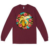 Burgundy banana and strawberries with tiger pattern Long Sleeve Tee - BarkalooDesign