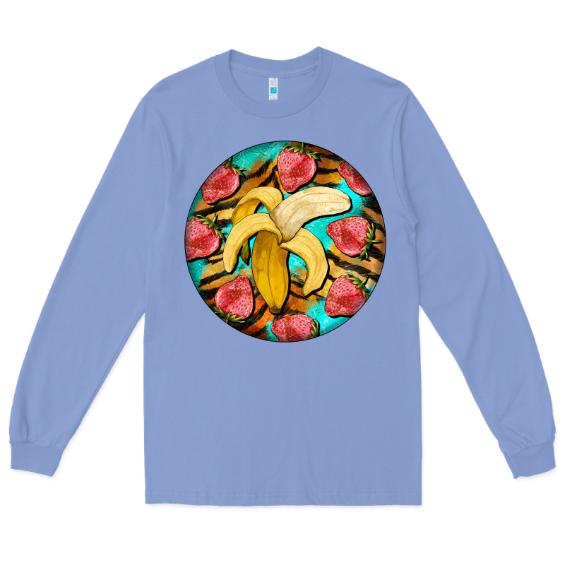Banana And Strawberries With Tiger Pattern Long Sleeve Tee by BarkalooDesign | Teevron