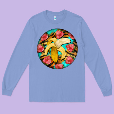 Banana And Strawberries With Tiger Pattern Long Sleeve Tee Designed By Barkaloodesign