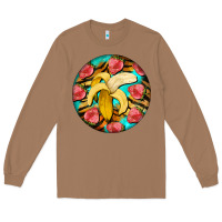 Toasted Coconut banana and strawberries with tiger pattern Long Sleeve Tee - BarkalooDesign