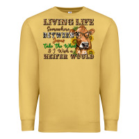 Antique Gold living life somewhere between jesus take the wheel Premium Sweatshirt - texasbilliewilder