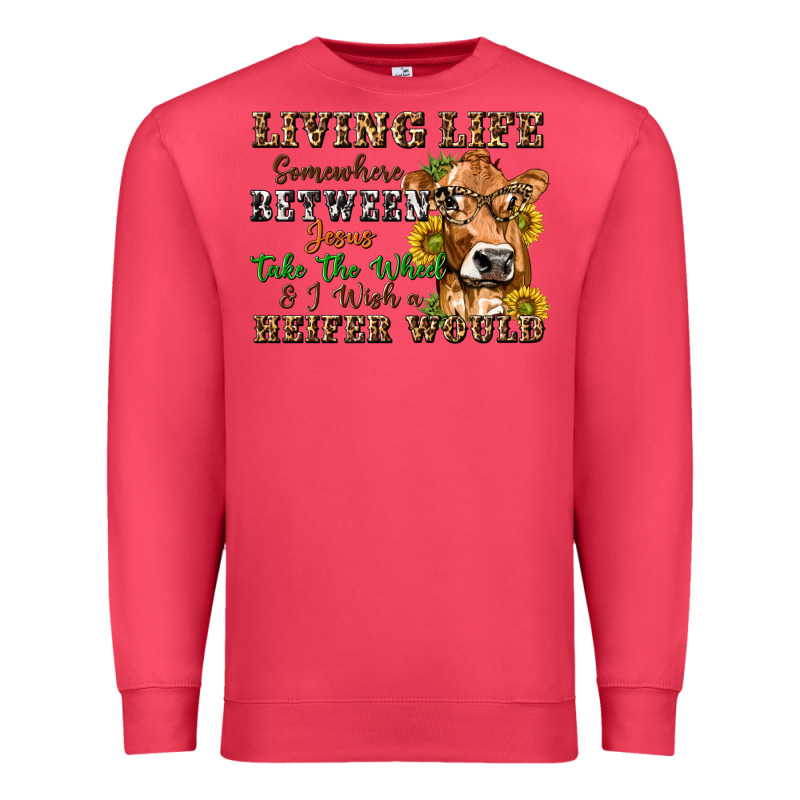 Living Life Somewhere Between Jesus Take The Wheel Premium Sweatshirt by texasbilliewilder | Teevron