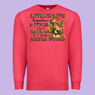 Premium Sweatshirt living life somewhere between jesus take the wheel