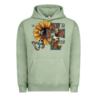 Pigment Oil Green leopard cross sunflower butterfly Urban Hoodie - JahusDesignShop