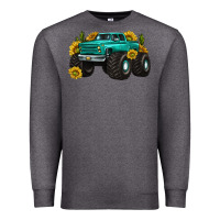 Charcoal Heather monster truck with sunflower western Premium Sweatshirt - texasbilliewilder