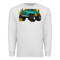 Oatmeal Heather monster truck with sunflower western Premium Sweatshirt - texasbilliewilder