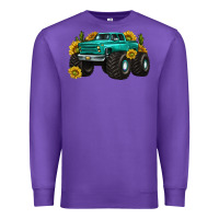 Purple monster truck with sunflower western Premium Sweatshirt - texasbilliewilder