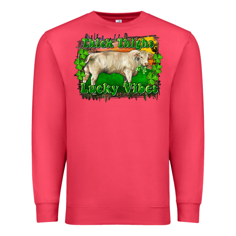 Thick Thighs Lucky Vibes Charolais Bull Premium Sweatshirt by RanaPortraitStore | Teevron