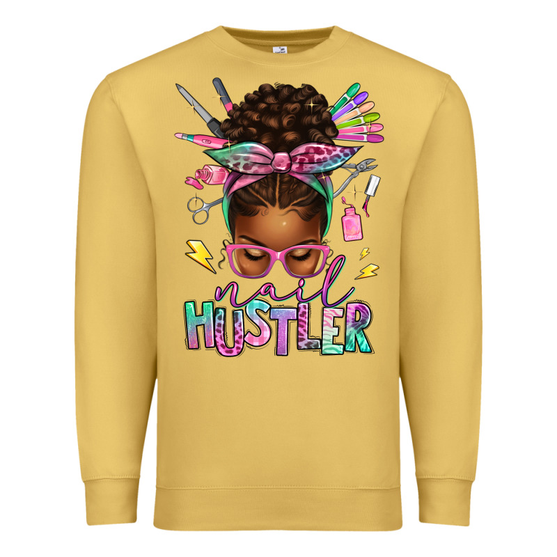 Nail Hustler Afro Messy Bun Premium Sweatshirt by texasbilliewilder | Teevron