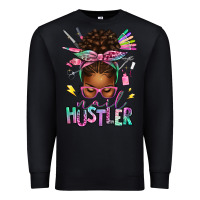 Black nail hustler afro messy bun Premium Sweatshirt - texasbilliewilder