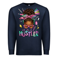 Navy nail hustler afro messy bun Premium Sweatshirt - texasbilliewilder