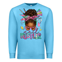 Ocean Blue nail hustler afro messy bun Premium Sweatshirt - texasbilliewilder