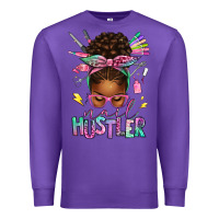Purple nail hustler afro messy bun Premium Sweatshirt - texasbilliewilder