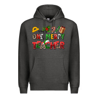 Charcoal Heather one merry teacher Premium Hoodie - AdoDesignShop