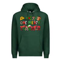 Sports Green one merry teacher Premium Hoodie - AdoDesignShop