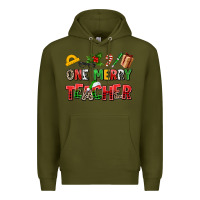Army Green one merry teacher Premium Hoodie - AdoDesignShop