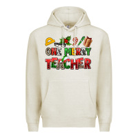 Oatmeal Heather one merry teacher Premium Hoodie - AdoDesignShop